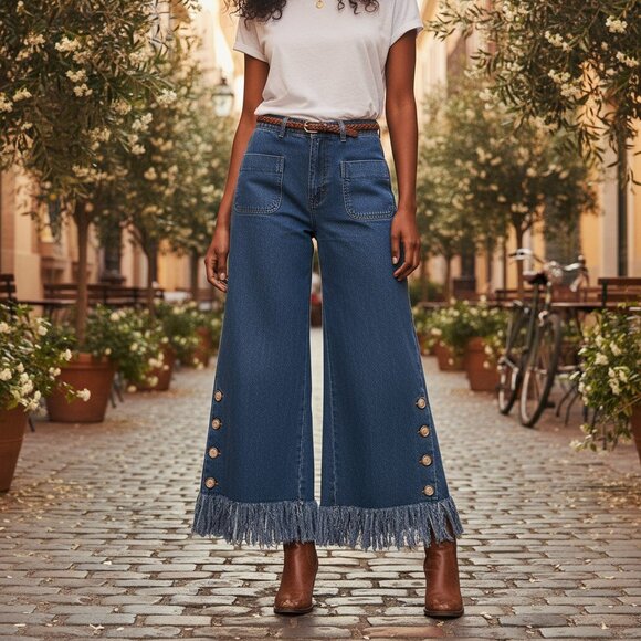 AZULU COLUMBIA ANTHRO Baobab Wide Leg Crop Jeans 4 Fringe Frayed High Waisted - Picture 12 of 12